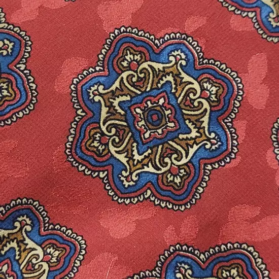 Addison on Madison Handmade Business Silk Necktie Deep Red w Medallion Pattern