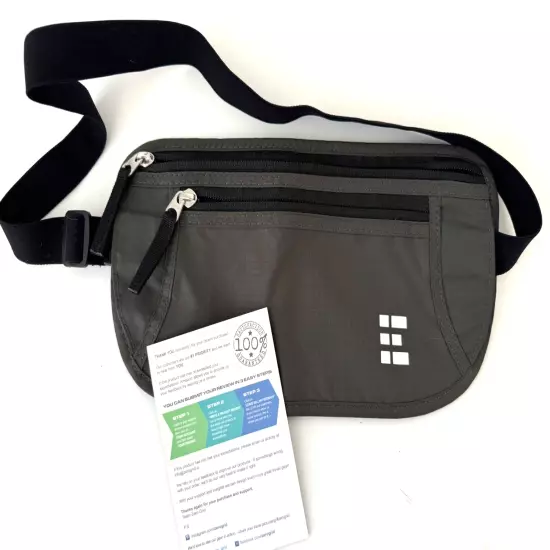 Zero Grid Money Belt Water Resist, Rip Stop Nylon W/RFID Blocking - Grey