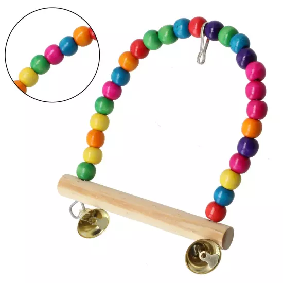 Natural Perch Parrot Swing Toy with Colorful Beads Encourage Bird's Playfulness