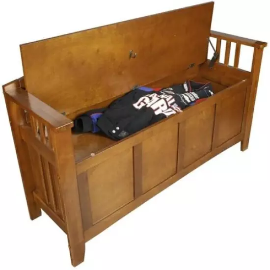 Heavy Duty Wood 5 Gun Solid Storage Bench Locking Chest Concealment Compartment