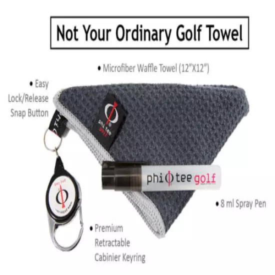 Phi Tee TAIL Portable Ball Washer - Retractable Golf Towel Set 12"X12"