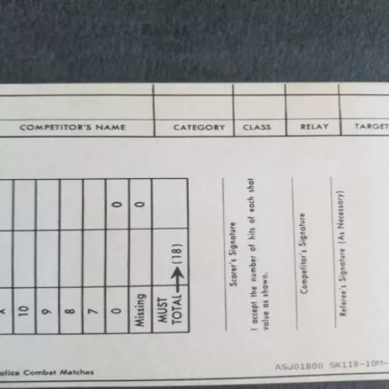 40+ vtg Competition Officer Gun Range 18-shot SR-118 ASJ01800 10M scoring cards