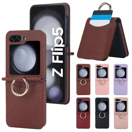 For Samsung Galaxy Z Flip /5/4/3 Card Slot Ring Holder Leather Phone Case