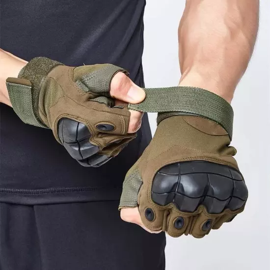 Outdoor Fingerless Gloves Hard Knuckle Paintball Hunting Combat Riding Hiking