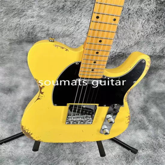 Solid Body Tele Yellow Electric Guitar Maple Fretboard Pickup Chrome Hardware