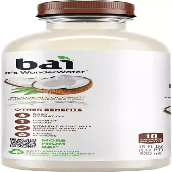 Bai Antioxidant Infused Water Beverage, Molokai Coconut with Vitamin C, 12 Pack.