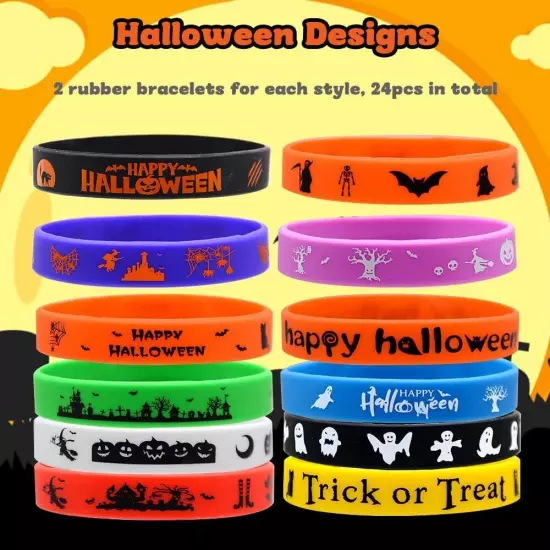 48Pcs Halloween Party Favors Slap Bracelets Rubber Assorted 