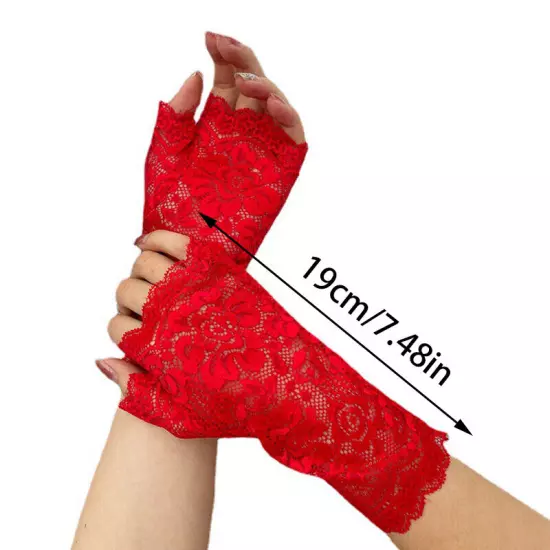 Women Short Lace Sheer Gloves Gothic Fancy Dress Party Ladies Fingerless Mittens