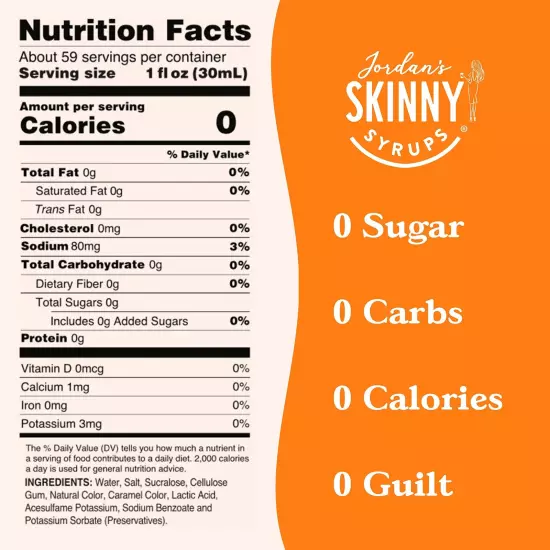 Jordan's Skinny Syrups Sugar Free Salted Caramel Coffee Syrup, 1.75L - Gluten...