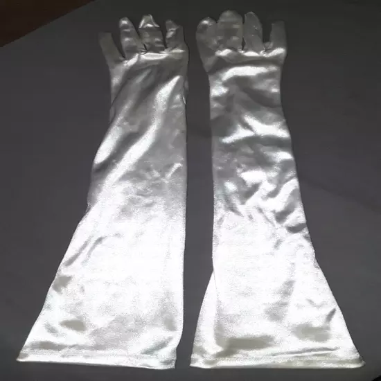 Womens ivory satin nylon unlined long gloves size M