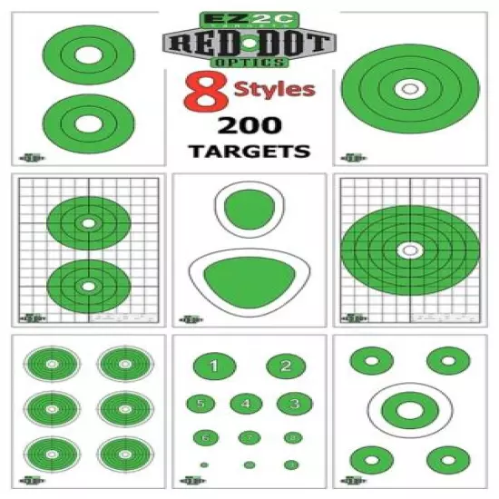 200 Genuine EZ2C Targets for Red Dot Optics ~ Eight Styles Scope Handgun Rifle 