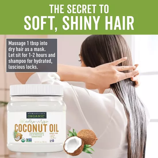 Organic Coconut Oil - Unrefined and Cold-Pressed, Natural Hair Oil, Skin Oil ...