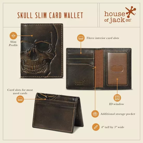 HoJ Co. SKULL Slim Card Wallet | Minimalist Bifold Card Case | Slim Front Pocket