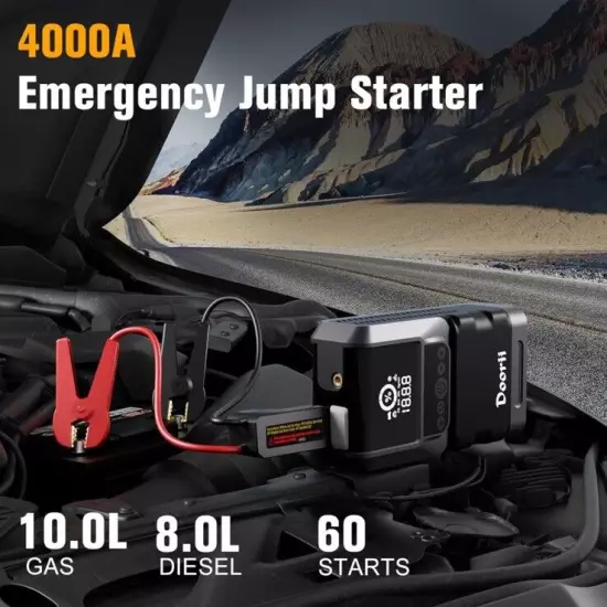 Q13 Jump Starter with Air Compressor, 4000A 150PSI Car Battery Starter (10.0L)