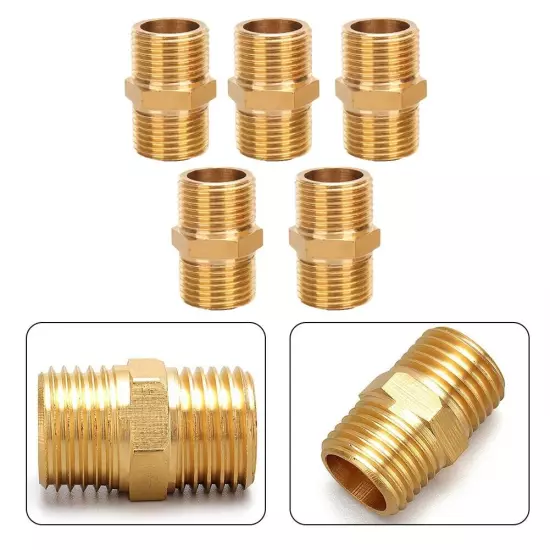 5* -Air Line Hose Compressor Connector 1/4 Male To Male Brass Pipe Adapter