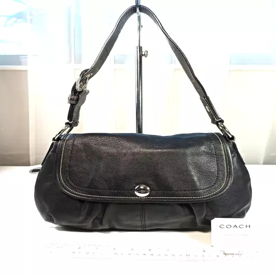 Coach Soho Medium Black Purse Hobo Bag Pleated Leather Silver Hardware