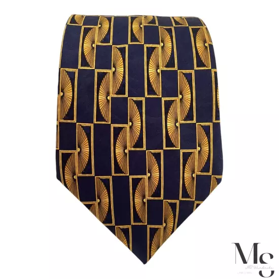 LANVIN PARIS Navy Blue & Gold Geometric Luxury Silk Tie Made In France W:4" NWT