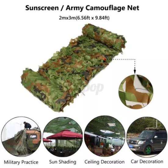 6.6x10FT Camo Netting Woodland Military Camouflage Mesh Netting Campin ☌ √ -