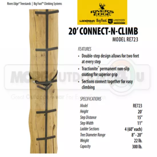 RE723 Rivers Edge Climbing Aid 20' Connect and Climb Sticks 300 lb Capacity