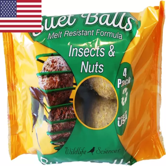 Melt Resistant Suet Balls Variety 16 Pack, 4 Wrapped Packs Of