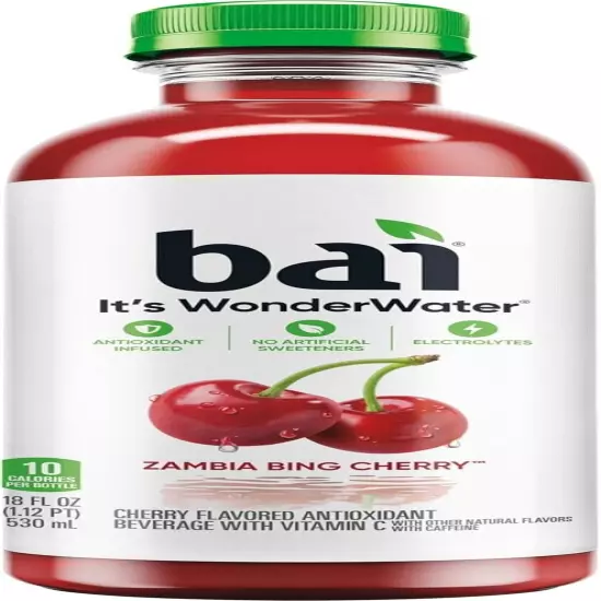 (12 Pack) Bai Flavored Water Zambia Bing Cherry Antioxidant Infused Drinks 18 Oz