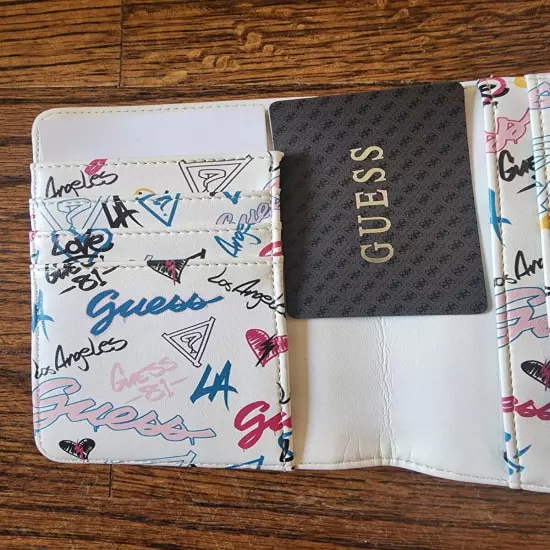 GUESS White Graffiti Logo Wallet Card Case Holder