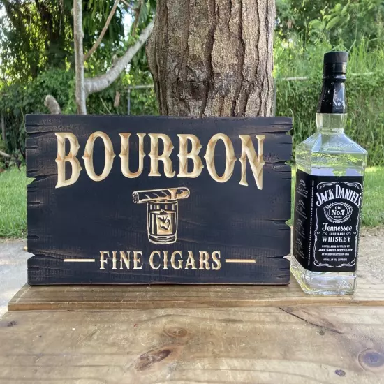 Cigar Bar Whiskey Bar Bourbon Saloon Wood Sign Carved Rustic Tavern Antique Look