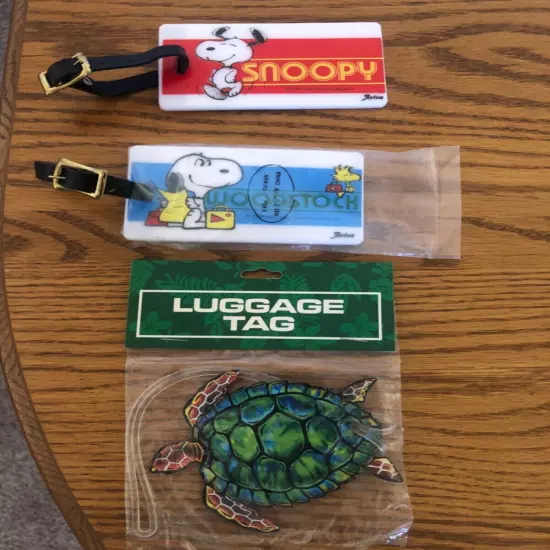 New Luggage Tags (3) Snoopy & Turtle. Whimsical.