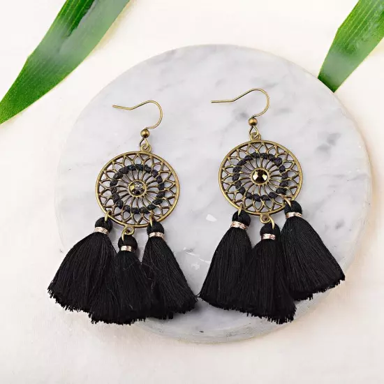 Fashion Women Bohemian Earrings Long Tassel Fringe Drop Dangle Ear Stud Jewelry