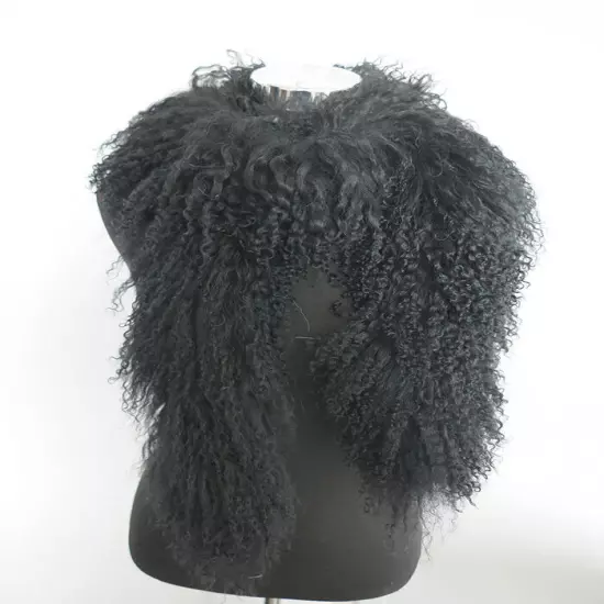 100% real Mongolia lamb fur scarf /fur collar/ fur neck wrap/ women black cape 