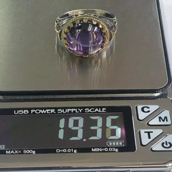 Men Ring 925 Silver Amethyst Gemstone خاتم اماتست صياغة ايراني