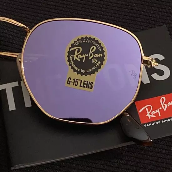 Ray-Ban Hexagonal RB3548 Gold Frame / lilac /51mm Sunglasses