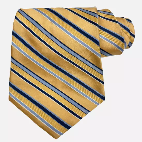 Croft & Barrow Yellow Gold Blue Striped Regimental Silk Necktie Tie 3.5" x 59"