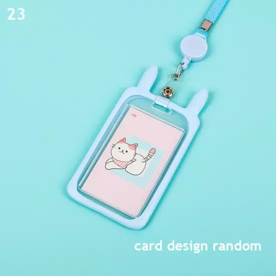 Cute Cat Ear ID Card Holder Retractable Reel Lanyard Credit Cover Case Kids Gift