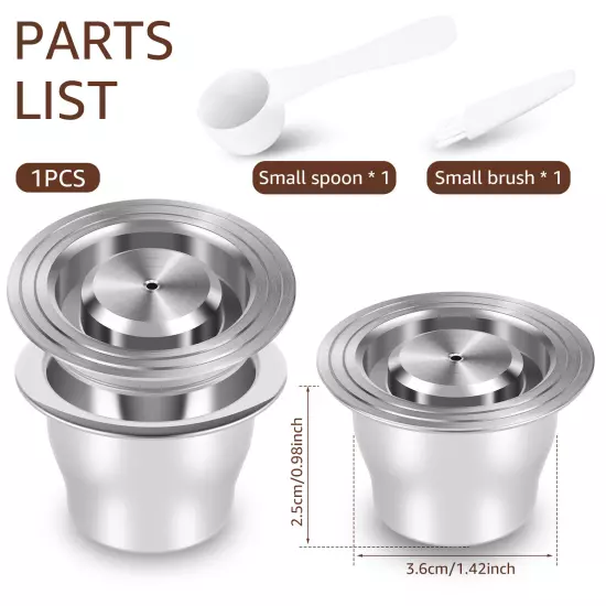 Espresso Capsules 304 Stainless Steel Refillable Coffee Pods with Brush Spoon€