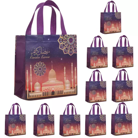 Eid Mubarak Bags 12pcs Storage Non-Woven Handled Seasonal Party Gift Tote Bags 