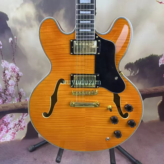 Customized ES335 Semi-hollow Electric Guitar Flame maple top HH pickup in stock