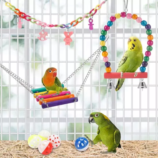 Colorful Bird Parakeet Toys - Swing, Chew, Climb for Budgerigar & More