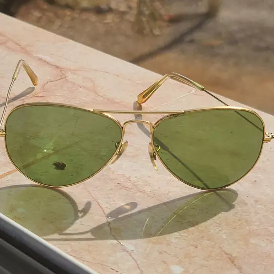 1980's 58[]14mm VINTAGE B&L RAY-BAN USA RU-GREEN AVIATOR SUNGLASSES