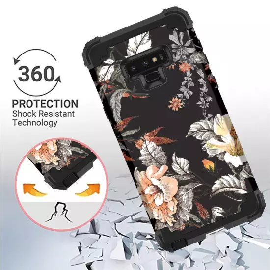 Compatible with Galaxy Note 9 Case,Floral Three Layer Heavy Duty Hybrid Sturd...