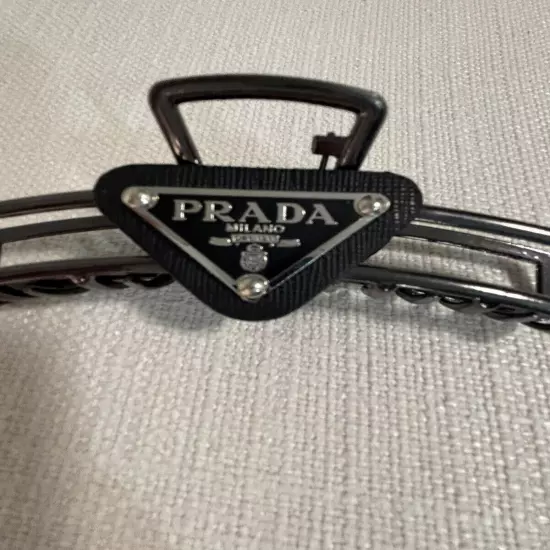 Prada Black Claw Hair Clip With Logo 4" Long