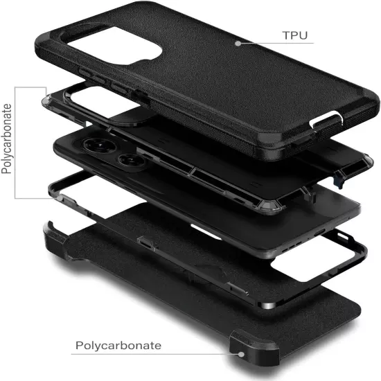 For Motorola Moto Edge 2024 Heavy Duty Hybrid Case Cover Belt Clip Holster Black