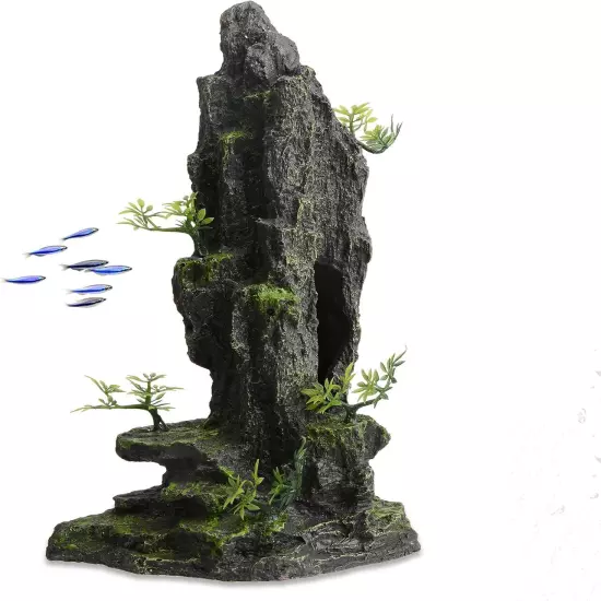 Fish Tank Decorations, 14.4'' Tall Mountain View Stone Aquarium Ornament