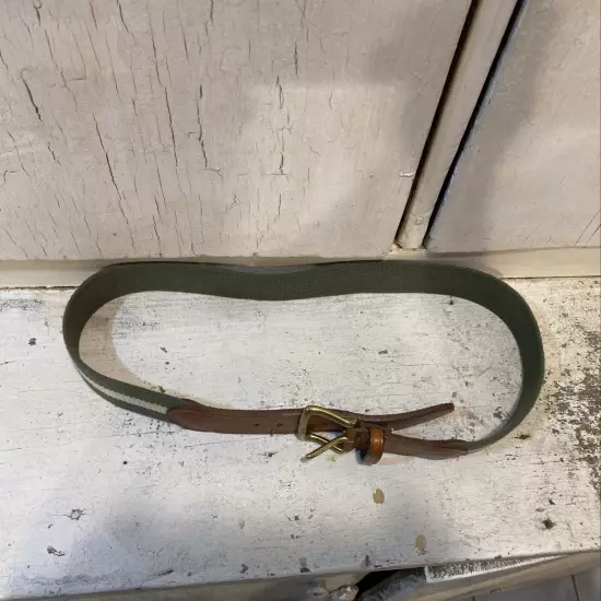 Men’s Leather and Canvas Belt size 36 Green and White Stripe Style