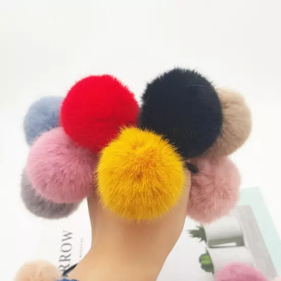 2/1PCS 6/5cm Fluffy Pompom Elastic Hair Ties Bobbles Fur Ball Ponytail Band