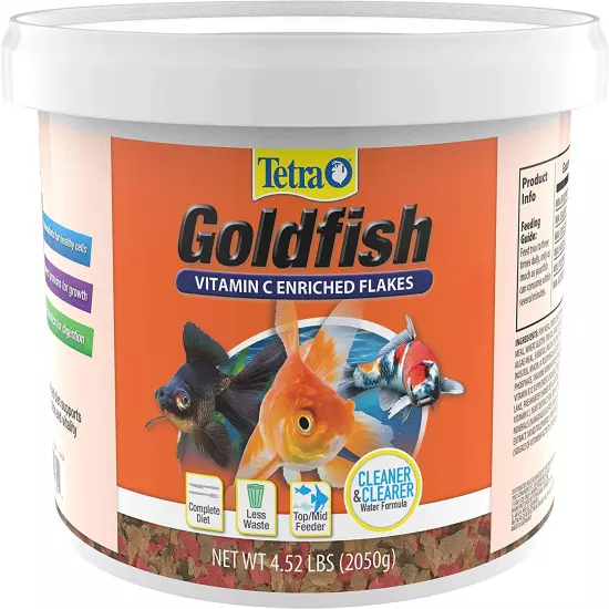 Goldfish Flakes, Balanced Diet, Supplement C Enriched 4.52 Lbs for Aquarium Fish