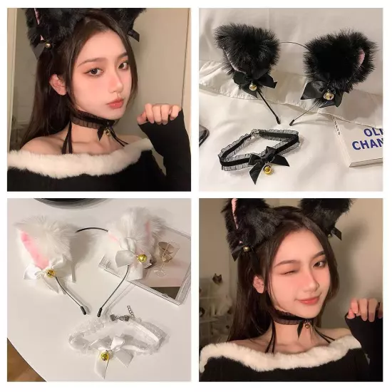 Cat Ear Bow Headband Claw Gloves Cosplay Plush Hairband Women Girl Headwear'