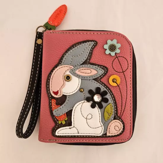 Chala Handbags Zip Around Bunny Rabbit Wallet Wristlet Pink