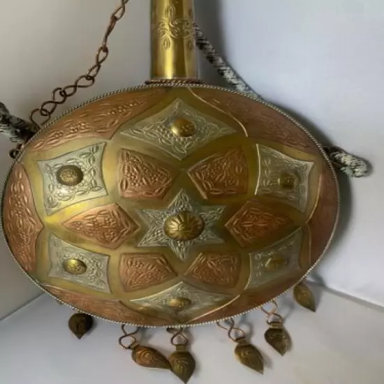 VINTAGE BRASS POWDER FLASK HANGING VESSEL