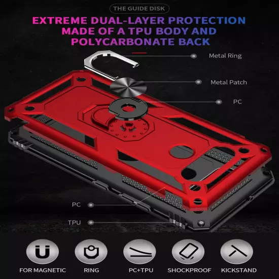 For LG K51 Q51 Reflect Case Shockproof Ring Stand Phone Cover w/ Tempered Glass